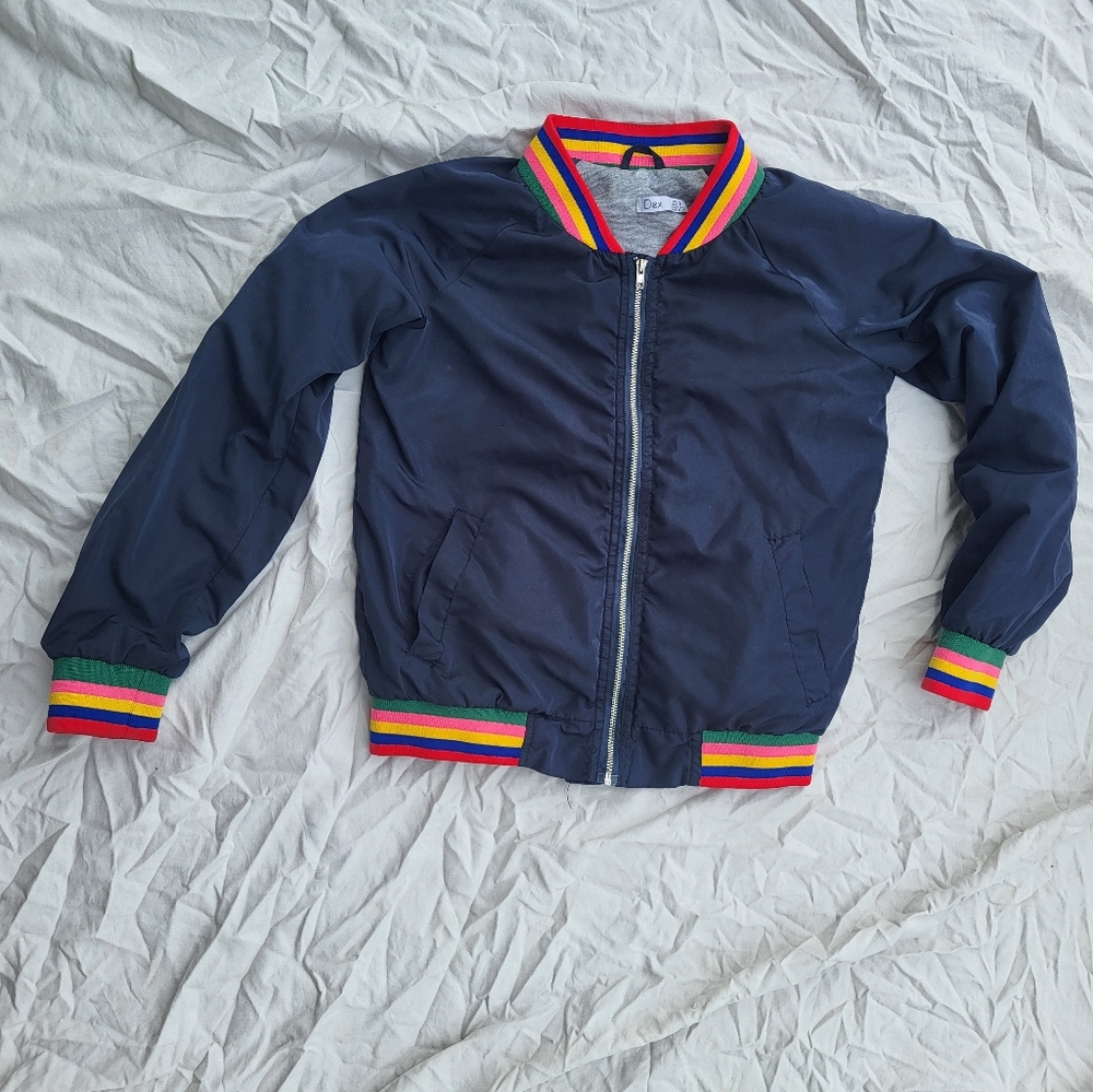 Dex Kids Navy Jacket with Rainbow Trim